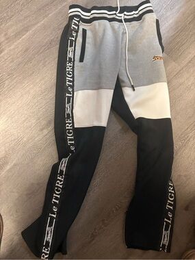 Le Tigre Men’s Black, Gray & White Panel Track Joggers